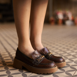 Γυναικεία casual παπούτσια 6041 croco καφέ συνδυασμός lifestyle