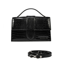 Τσάντα γυναικεία ώμου 028g 01 croco lac μαύρο